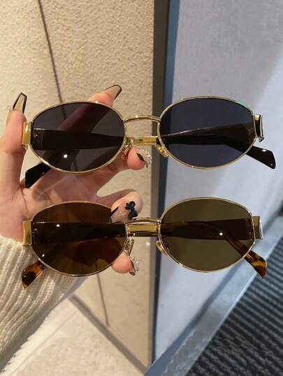 2pcs Women's Vintage Small Oval Frame Personality Fashion Glasses, Suitable For Daily Wear Elegant(No Glasses Cloth)