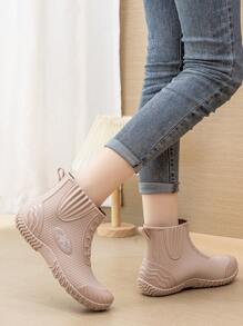 户外舒适防滑耐用百搭时尚女士雨靴，休闲水坑钓鱼花园工作橡胶鞋 - 杏色 - 查看 2