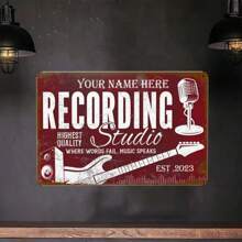 Customized Name Engraved Metal Plaque - 8"X12" Personalized Vintage Metal Decor For Recording Studio, Music Room - Multicolor - View 6