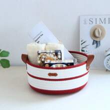 Giỏ đựng đồ đan bằng dây thừng thủ công có tay cầm bằng da kiểu dáng giỏ đựng đồ để bàn hộp đựng đồ mỹ phẩm đồ chơi Bắc Âu - Nhiều màu - Xem 2