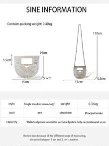 Hollow Basket Clutch, Shiny Rhinestone Decorated Silver Mini Acrylic Diamond-Studded Shoulder/Crossbody Bag For Women