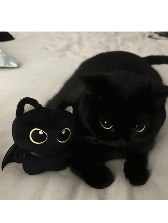 Lindo muñeco de peluche de gato negro, muñeco pequeño y suave de estilo kawaii, gran regalo para niñas