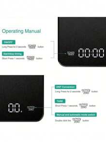 1 件易于使用的咖啡电子秤，具有高精度、LED 显示值、多种计量单位转换功能。咖啡冲泡时间和数量，让您享受咖啡冲泡过程。测量高达 3000G，精确到 0.1G。