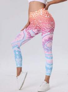 Pantalones de yoga de cintura alta con estampado de mandala para mujeres - Elásticos y transpirables, mallas de entrenamiento a prueba de sentadillas para fitness y entrenamiento, ropa deportiva para mujeres