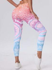 Pantalones de yoga de cintura alta con estampado de mandala para mujeres - Elásticos y transpirables, mallas de entrenamiento a prueba de sentadillas para fitness y entrenamiento, ropa deportiva para mujeres