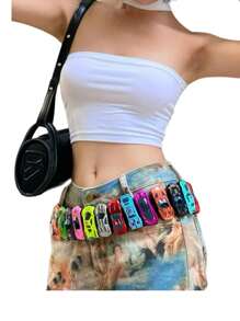 Random Color Mini Car Model Buckle Punk Style Waist Belt,Dopamine Design To Match Jeans, DIY Buckle Summer, School Fall, Autumn, Halloween - Black - View 2