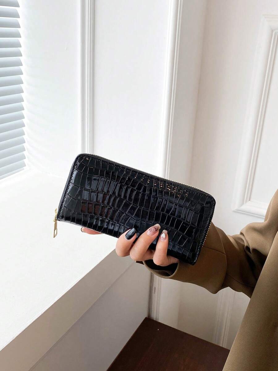 Black Crocodile Texture Fashion Portable Christmas Gifts Gift Thanksgiving Vintage Gifts For Women Wallet Purse Wallet Long Wallet