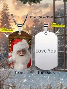 定制男女通用项链，带有圣诞元素图案，背面有激光雕刻文字，可作为送给朋友、爱人、同事的个性化礼物 - 鋼本色項鍊diy/1pc - 查看 2