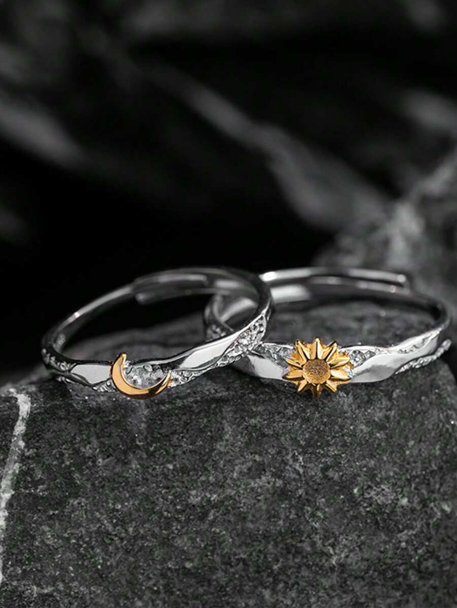2 Bộ Nhẫn Đôi Phát Sáng Mặt Trời Và Mặt Trăng Có Thể Điều Chỉnh Dành Cho Nam Và Nữ, Thiết Kế Độc Đáo, Cảm Giác Cao Cấp, Mặt Trời Và Mặt Trăng - mặt trăng mặt trời - Xem 1