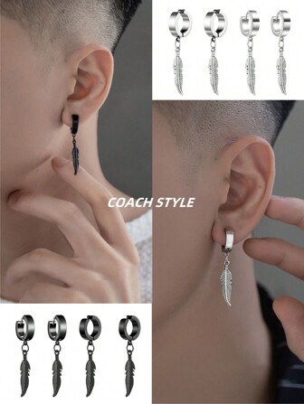 1 对羽毛耳环，不锈钢材质，个性化极简嘻哈男女通用情侣耳环，适合约会、度假、派对、圣诞节、新年、情人节等节日礼物