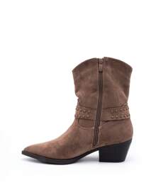 Cowboy-enkellaarzen voor dames, puntige neus met gespdetail met studs, geborduurd ontwerp, ritssluiting aan de zijkant