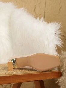 Giày cao gót mũi vuông bằng da bóng thời trang đa năng màu mơ cho nữ - Màu be - Xem 6