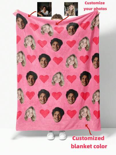 1pc Customized Your Photos Throw Blanket, Personalized Custom Love Flannel Blanket, Soft And Comfortable,For Friends,Family And Lovers, Valentine's Day,Birthday Present,Sofa Blanket Office Nap Outdoor Camping Travel Personalized Gift Washable Cute,Funny Custom,Unique,Personalized Ideal Gifts For Boyfriend,Ideal Gifts For Girlfriend,Ideal Gifts For Him,Ideal Gifts For Friends Boyfriend,Girlfriend,Friends Sofa,Bed,Car,Tea Room,Bedroom,Living Room,Bathroom,Dining Room
