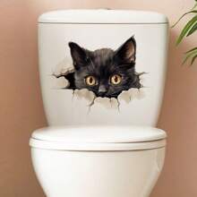 3D 裂缝墙猫贴纸 - 塑料易移除贴纸，可爱猫防水自粘可移除马桶座贴纸适用于浴室装饰、马桶水箱盖、有趣的马桶配件、古怪浴室水箱装饰、美学房间装饰（1 件） - 彩色 - 查看 6