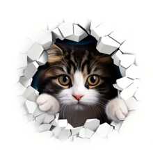 3D 裂缝墙猫贴纸 - 塑料易移除贴纸，可爱猫防水自粘可移除马桶座贴纸适用于浴室装饰、马桶水箱盖、有趣的马桶配件、古怪浴室水箱装饰、美学房间装饰（1 件） - 彩色 - 查看 7