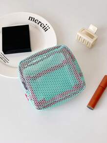 1 件女孩拼色网状豆腐形轻质化妆包，多功能卫生巾收纳袋，旅行便携式小型洗漱包收纳袋 - 彩色 - 查看 12
