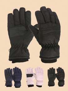 1 Pair Outdoor Ski Gloves, Thermal Lined Waterproof Warm Gloves For Boy, Girl And Kids, Solid Color Cycling Gloves - 1Pair - View 1