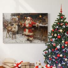 1pc Gallery Wrapped Ready  To Hang Canvas   Vintage Wall Art, Funny Christmas Santa Claus And The  Boys At  The  Bar  Art Wood Frame Canvas, Ready To Hang, Holiday, Mother's Day New Year Halloween Christmas  Gift