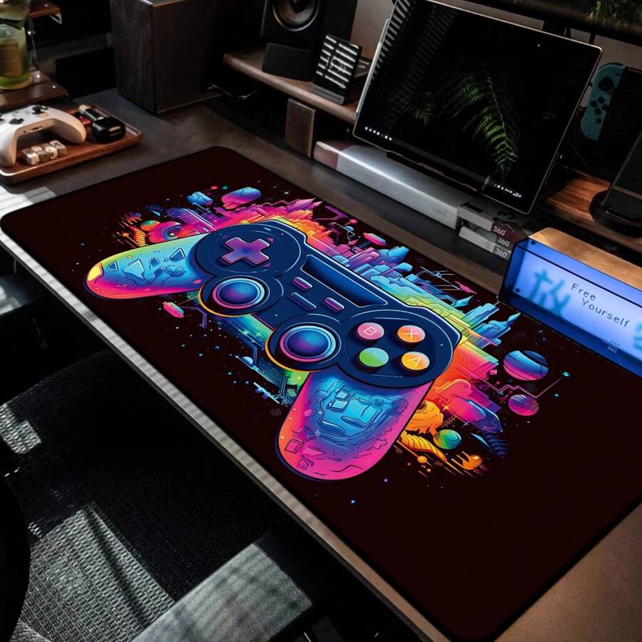 Game Controller Mouse Pad, Gamepad Computer Gaming Keyboard Mat, Large Office Desk Mat, With Sewn Edges And Anti-Slip Back To School Gaming Mouse Pad Desk Accessories Office Supplies Office Desk Accessories Mousepad Mouse Pad For Desk - Gamepad - View 1