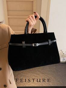 1 Pc FEISTURE Retro Suede Leather Buckle Shoulder Handbag Tote Bag, Solid Color, Suitable For Girls, Ladies, College Students, Office Workers, Great For Work, Business, Commute, School