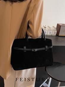 1 Pc FEISTURE Retro Suede Leather Buckle Shoulder Handbag Tote Bag, Solid Color, Suitable For Girls, Ladies, College Students, Office Workers, Great For Work, Business, Commute, School