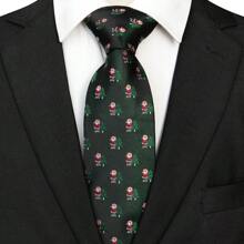 1 件男士手工优质涤纶圣诞老人和圣诞树印花领带，适合圣诞节、派对和其他场合 - 黑色 - 查看 9