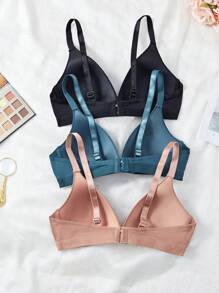3pcs V-Neck Soft Cup Wireless Solid Color Bras For Women - Multicolor - View 2