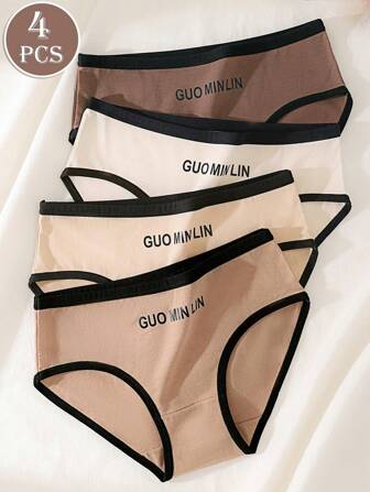 HANQIYA 4-pack damtrosor med bokstavstryck, kontrastfärgade triangeltrosor, andningsbara, mjuka för sommaren