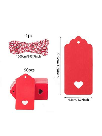 50 piezas de Etiquetas de regalo rosas, etiquetas de regalo con forma de corazón hueco, recuerdos de boda, etiquetas de regalo en blanco de 3.7 x 1.8 pulgadas, etiquetas de regalo de unicolor con cuerda, adecuadas para bodas, cumpleaños, regalos de fiestas, vuelta al colegio, Día de San Valentín