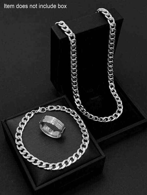 Juego de 3 piezas de joyería para hombres: collar, pulsera y anillo de acero inoxidable con estilo hip-hop, sencillo y moderno, adecuado para uso diario, regalo para vacaciones (el producto no incluye caja de empaque)