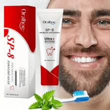 益生菌美白薄荷牙膏，清新口气，牙齿清洁和口腔护理，适合家庭和旅行的日常口腔护理 - 白色 - 查看 2