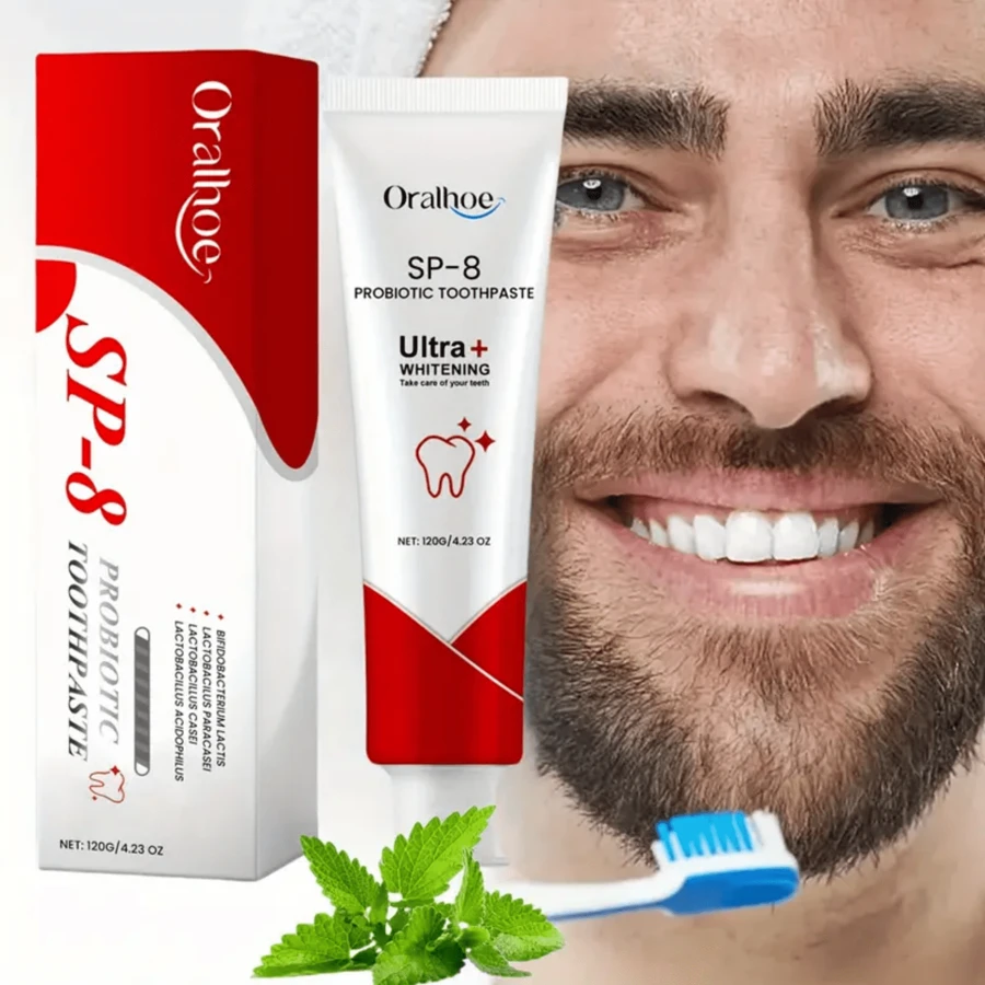 益生菌美白薄荷牙膏，清新口气，牙齿清洁和口腔护理，适合家庭和旅行的日常口腔护理