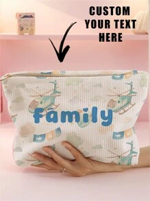 1pc Customized Name & Airplane Pattern Corduroy Toiletry Bag, Great For Storing Toiletries When Traveling, Can Be Customized With Your Unique Design, Suitable For Children And Teenagers, Can Print Your Own Name Or A Friend/Sibling's Name As A Gift Back To School Winter Gift Ideas Boy Girl Valentine's Day