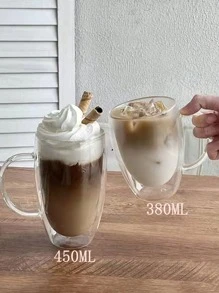 1 件 250 毫升双层玻璃咖啡杯带手柄，拿铁杯隔热防烫，设计精美，适合家庭、餐厅、咖啡店和学校用品聚会返校