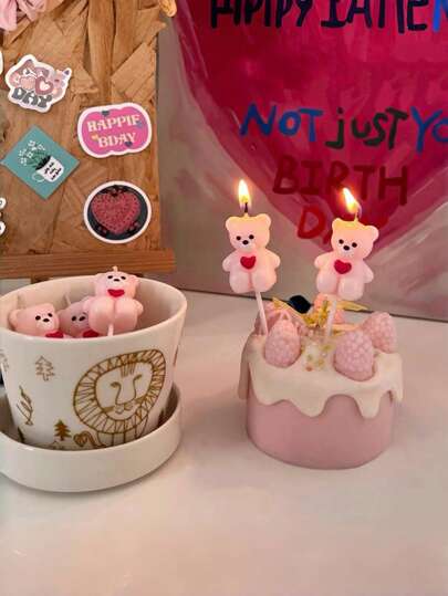 1/2/5 件粉色熊蜡烛、生日蜡烛、蛋糕装饰插件、蛋糕装饰、秋季蛋糕装饰、烘焙装饰