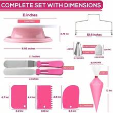 35pcs Cake Turntable, Icing Tips, Spatula, Piping Bag, Cake Leveler, Decorating Tools Set - Pink - View 2