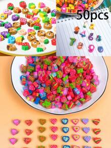 50 件装可爱卡通橡皮擦学生创意文具水果橡皮擦创意艺术动物橡皮擦多种款式。款式和图案随机 - 彩色 - 查看 1