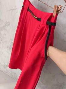 Midi Skirt With Belt And Pocket - Red - View 5