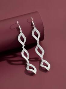 1 对时尚独特性感优雅新款扭曲多边形立方体水钻吊环耳环，适合女性日常休闲派对生日婚礼走秀 - 銀色 - 查看 2