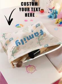 1pc Customized Name & Airplane Pattern Corduroy Toiletry Bag, Great For Storing Toiletries When Traveling, Can Be Customized With Your Unique Design, Suitable For Children And Teenagers, Can Print Your Own Name Or A Friend/Sibling's Name As A Gift Back To School Winter Gift Ideas Boy Girl Valentine's Day