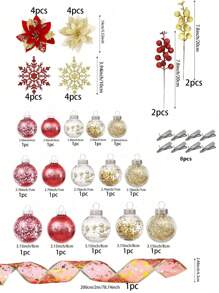 1 bộ đồ trang trí cây thông Noel Bộ đồ trang trí Giáng sinh Quả bóng nhựa chống vỡ, Bông tuyết lấp lánh treo, Ruy băng, Hoa trạng nguyên nhân tạo cho tiệc cưới ngày lễ Giáng sinh Trang trí hoa - Nhiều màu - Xem 14