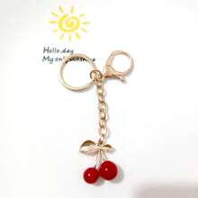1 mặt dây chuyền hợp kim kẽm vàng hình quả anh đào và lá, phụ kiện trang sức thanh lịch tự làm để trang trí tóc, móc chìa khóa, mọi mùa - Đỏ - Xem 9