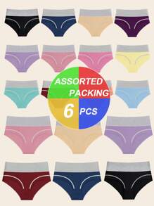 MIOTAN Bộ 6 chiếc quần lót màu tương phản thoải mái cạp cao giao hàng ngẫu nhiên cho nữ, đồ lót hàng ngày - Nhiều màu - Xem 1
