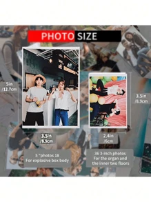 六边形爆炸手工相册盒，惊喜婚礼生日纪念礼盒（需手工组装）派对节日惊喜礼物情人节&生日创意礼盒，多层惊喜盒，情人节礼物DIY自粘相册盒剪贴簿，创意礼物手工照片礼盒，生日周年纪念婚礼礼物，花制作飘带 - 彩色 - 查看 5