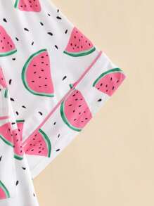 2pcs Casual Cartoon Print Short Sleeve Women Pajamas, Collared Button Short Sleeve Top And Loose Comfortable Shorts, Elegant Ladies Sleepwear And Loungewear,Two Pieces Set