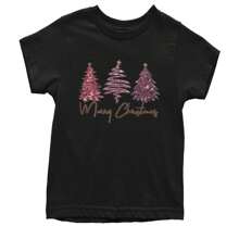 Merry Christmas Faux Glitter Trees Youth T-Shirt