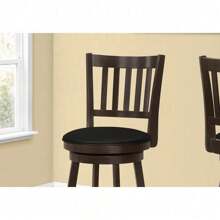 Bar Stool, Set Of 2, Swivel, Bar Height, Brown Wood, Black Leather Look, Transitional,Fiah