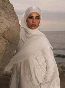 1 件女士纯色优雅丝质柔软头巾/头巾，海岛丝绸，休闲保守，适合日常使用 - 白色 - 查看 10