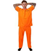 In Stock Orange Prison Uniform, Prisoner Costume, Role Play Set Halloween - Yellow - View 2