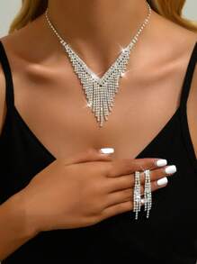 1 Set Unique Design Claw Chain Rhinestone Tassel Jewelry Set, Bridal Accessories, Middle Eastern Popular Style - White - View 5